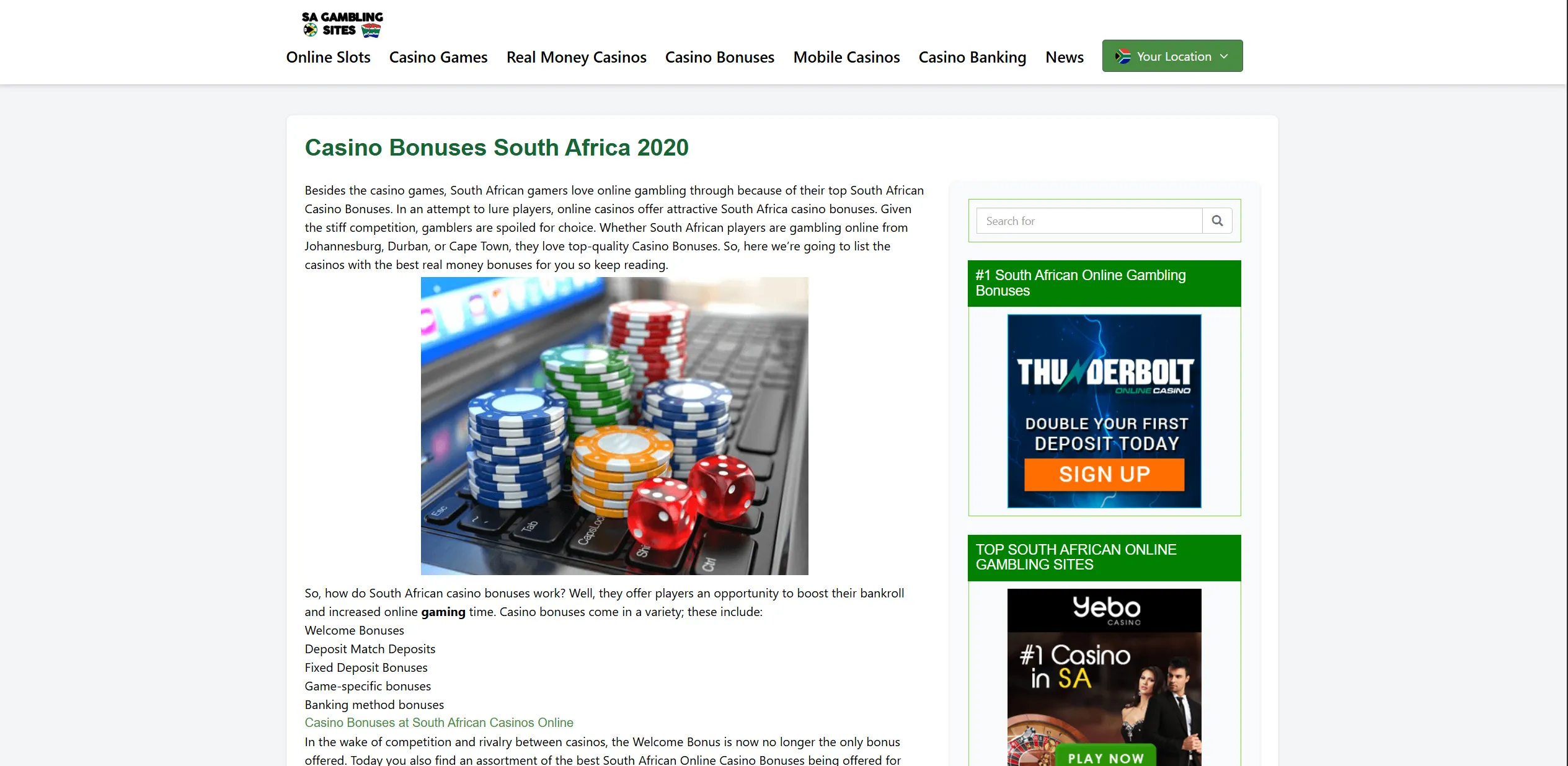 Screenshot of Sagamblingsites.co.za - Casino Bonuses South Africa | South African Casino Bonuses